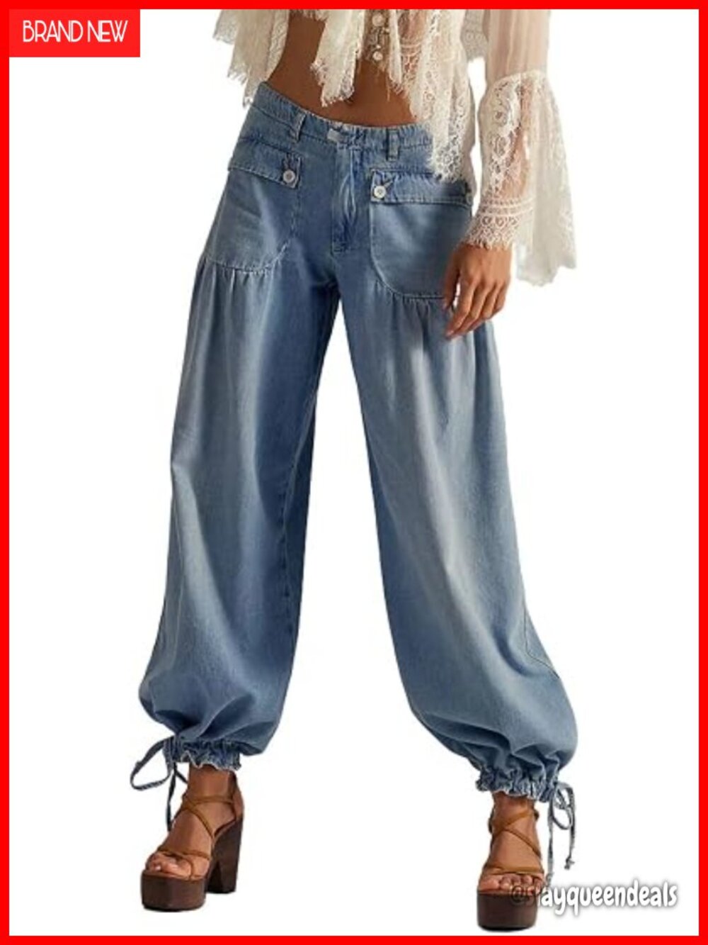 Baggy Harem Jeans Boyfriend Low Rise Adjustable Leg Straight Denim Pants